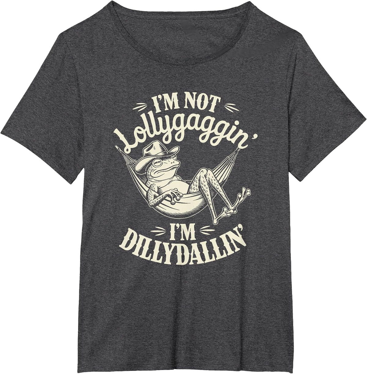 Lollygagging Dilly Dally Frog Cowboy T-Shirt - Dark Heather Grey