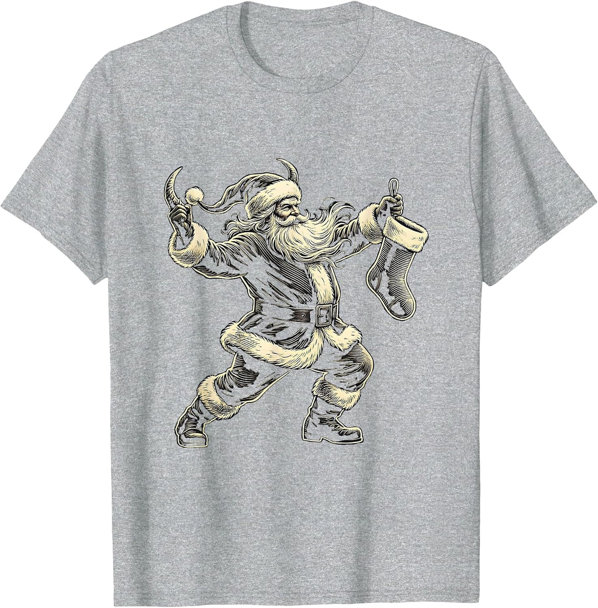 Men's Sleigher Santa Headbang Heavy Metal Rocker Christmas T-Shirt - Heather Grey
