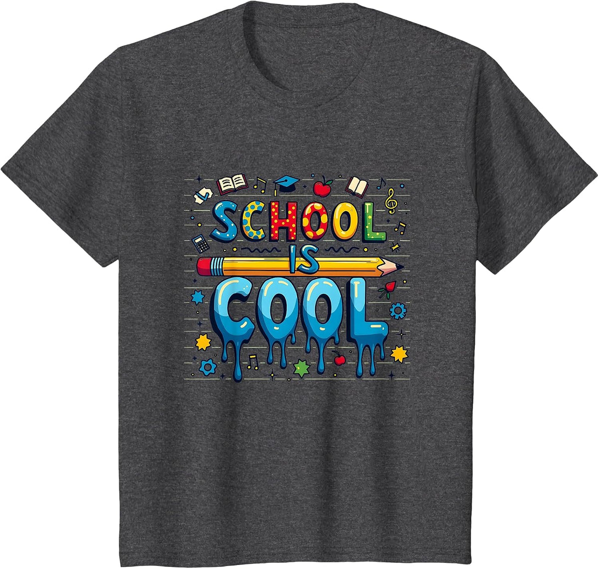 Mademark School & Back to School T-Shirt - Dark Heather Grey-school is Cool Kids College Education Fun Learning Tech