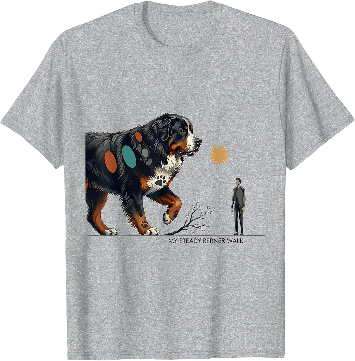 Men's My Steady Berner Walk Midcentury Modern Bernese Mountain Dog T-Shirt - Heather Grey