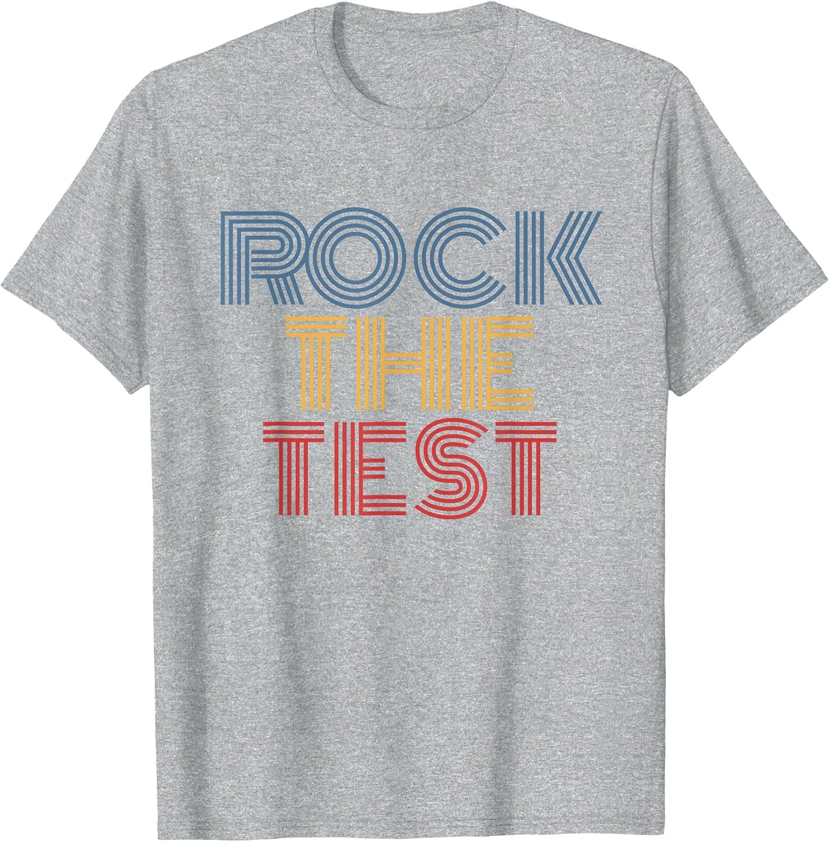Rock The Test Retro Rainbow Classroom Motivation Design T-Shirt - Heather Grey
