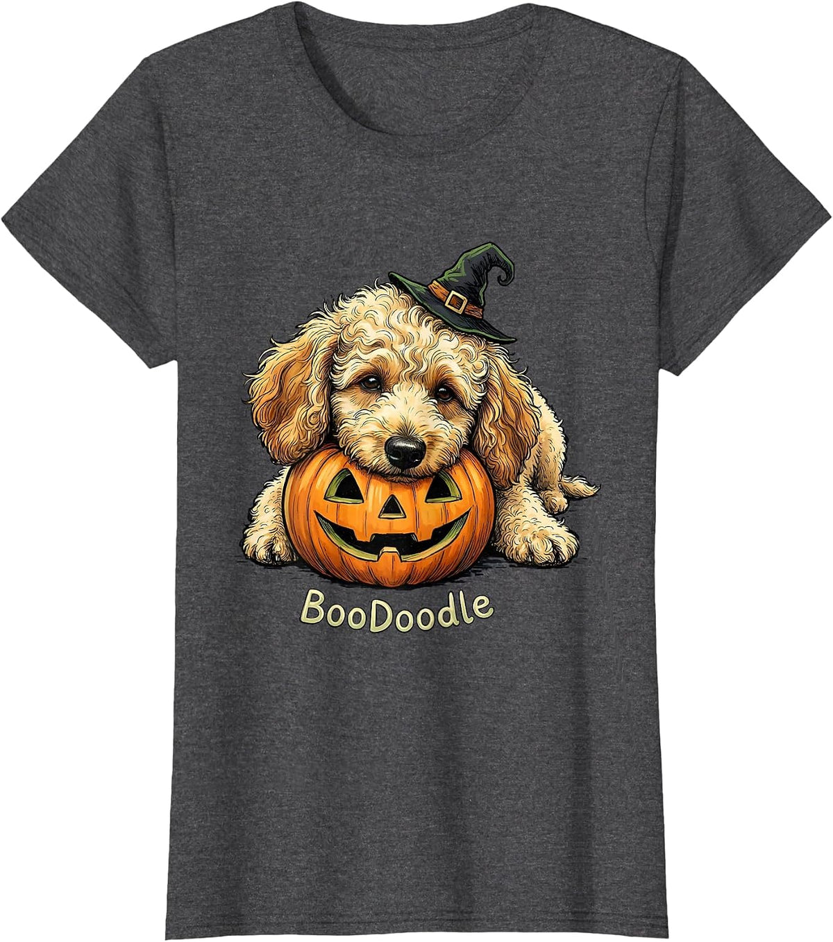 Women's BooDoodle Funny Goldendoodle Dog Halloween Costume Party T-Shirt - Dark Heather Grey