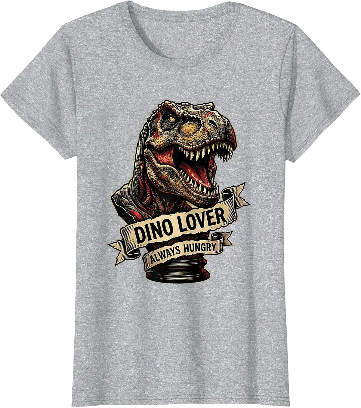 Dino Lover Always Hungry Boys Dinosaur Design T-Shirt - Heather Grey