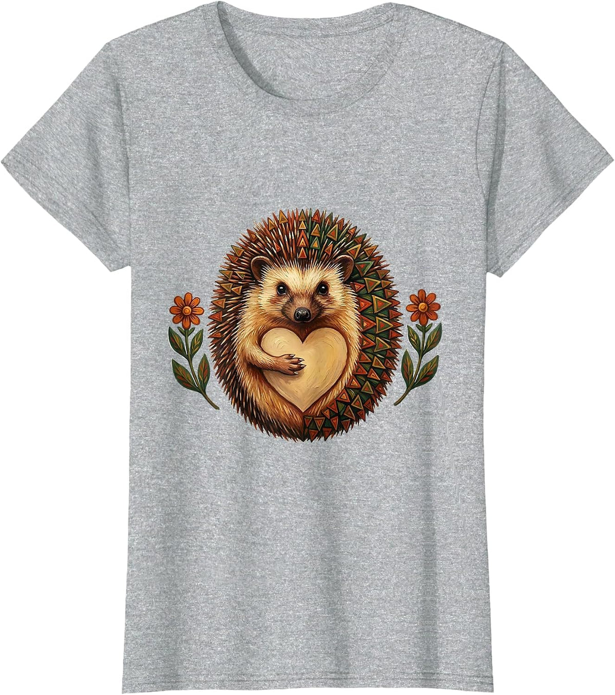Folk Art Hedgehog Animal Lover Gift T-Shirt - Heather Grey