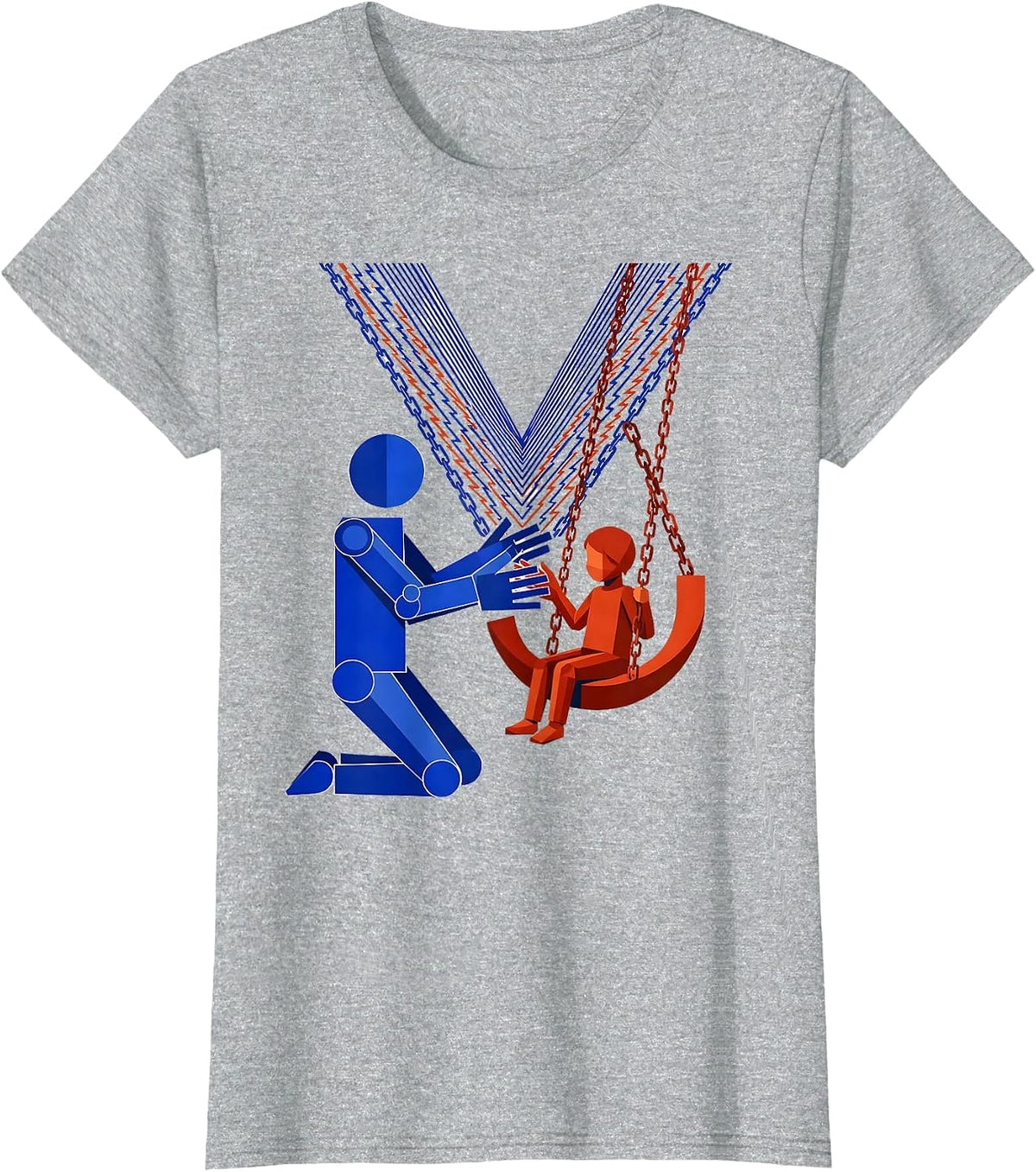 Women's Occupational Therapist Kneeling With Child on Swing T-Shirt - Heather Grey