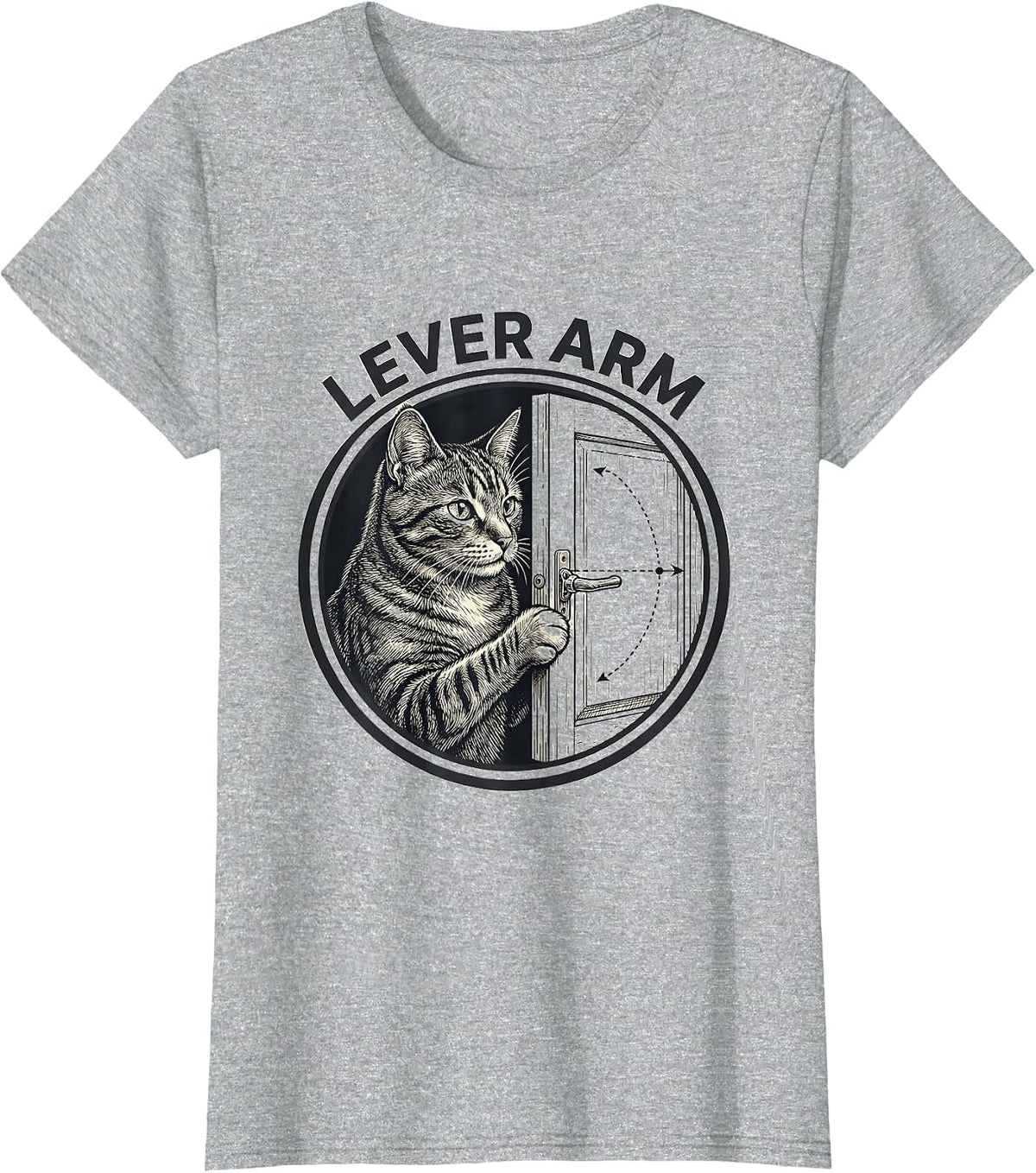 Women's Lever Arm Funny Cat Physics Humor Science Teacher Gift T-Shirt - Heather Grey