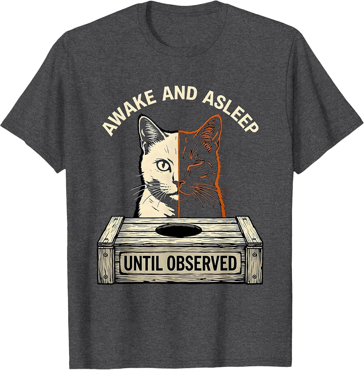 Awake and Asleep Until Observed Funny Quantum Physics Humor T-Shirt - Dark Heather Grey