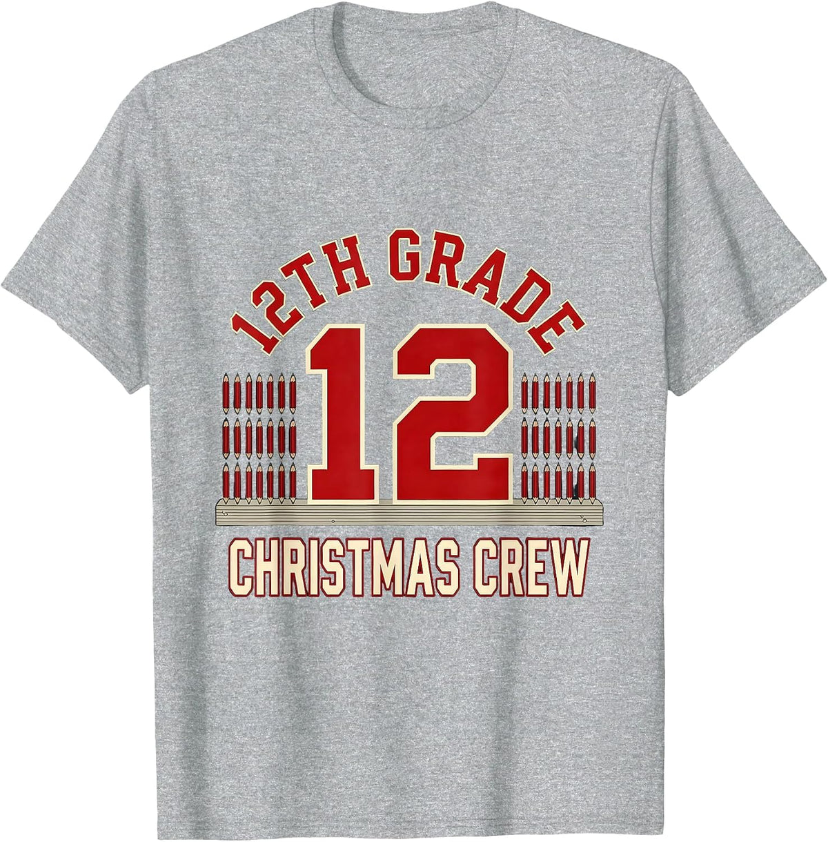 Men's 12th Grade Christmas Crew Funny Teacher Holiday Humor T-Shirt - Heather Grey