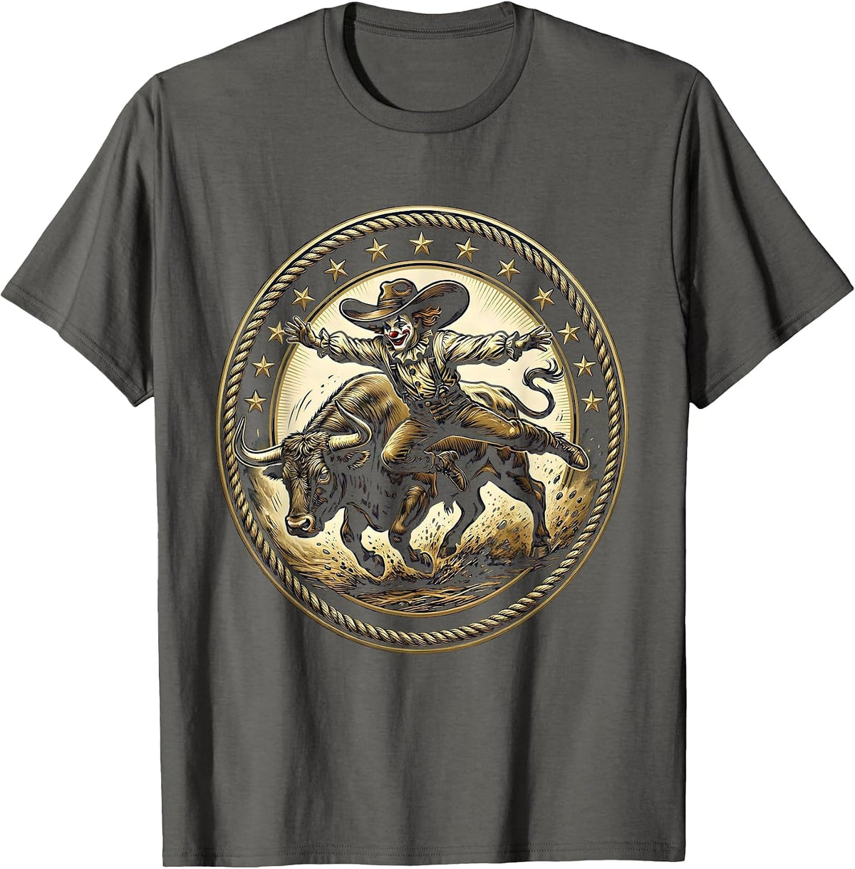 Men's Rodeo Clown Dodging Charging Bull Graphic T-Shirt - Asphalt Grey
