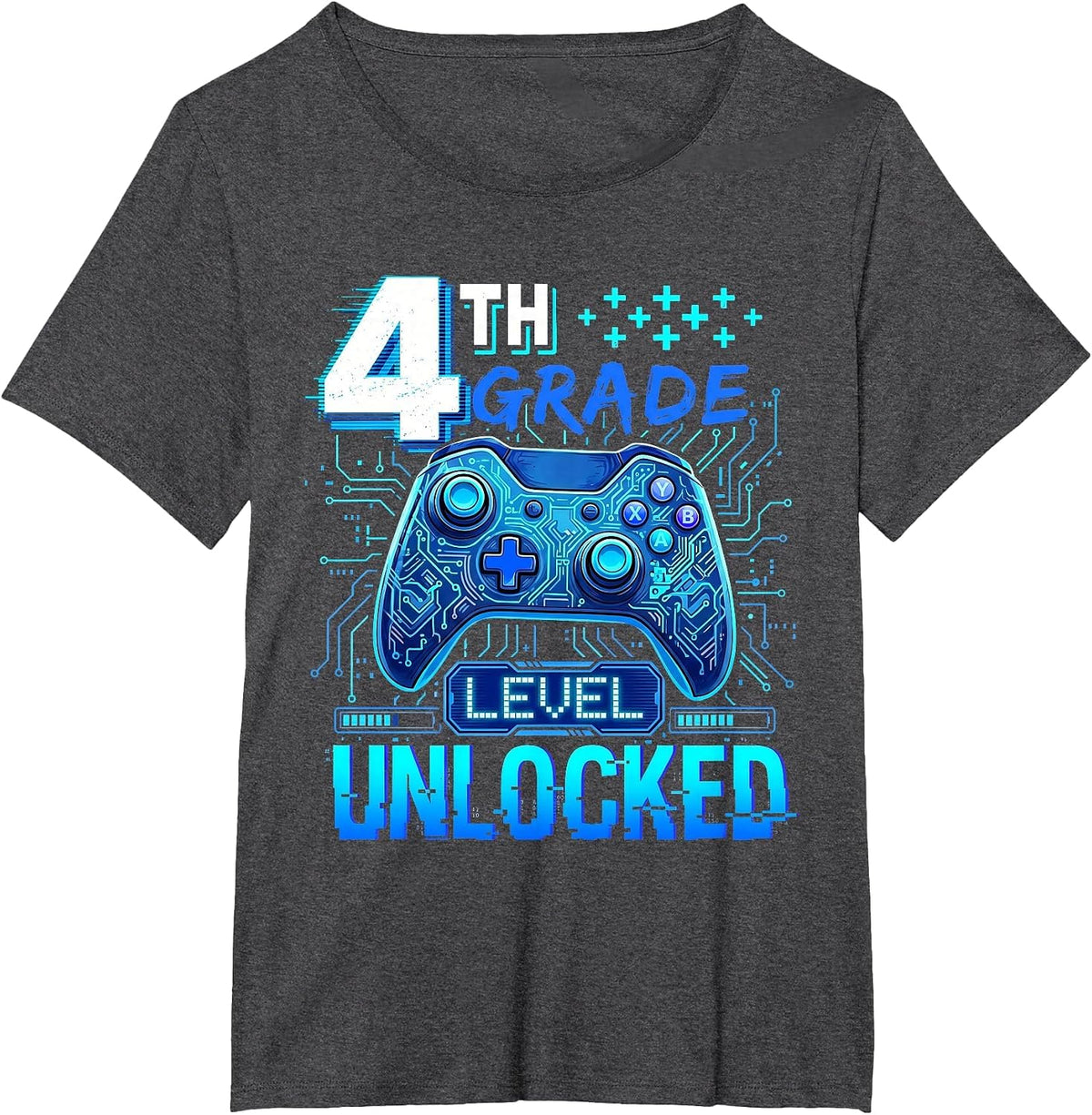 Back to School 4th Grade First Day Level Unlocked Gamer Boys T-Shirt - Dark Heather Grey