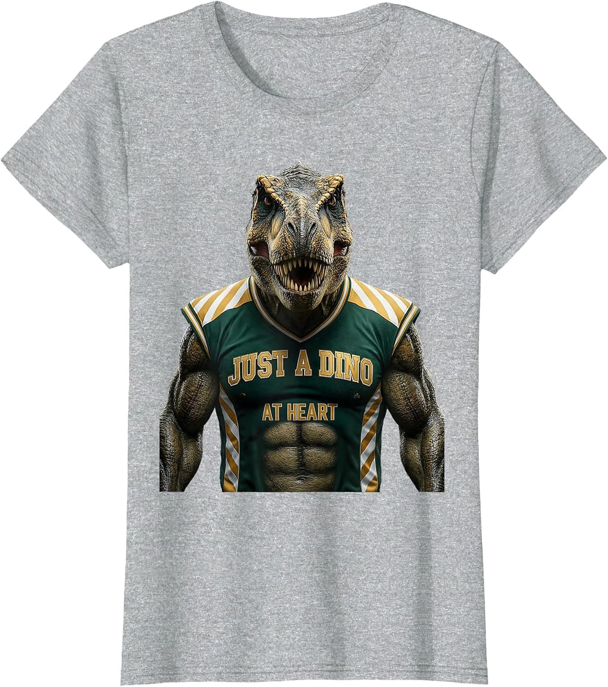 Just a Dino at Heart Dinosaur Lover Design T-Shirt - Heather Grey