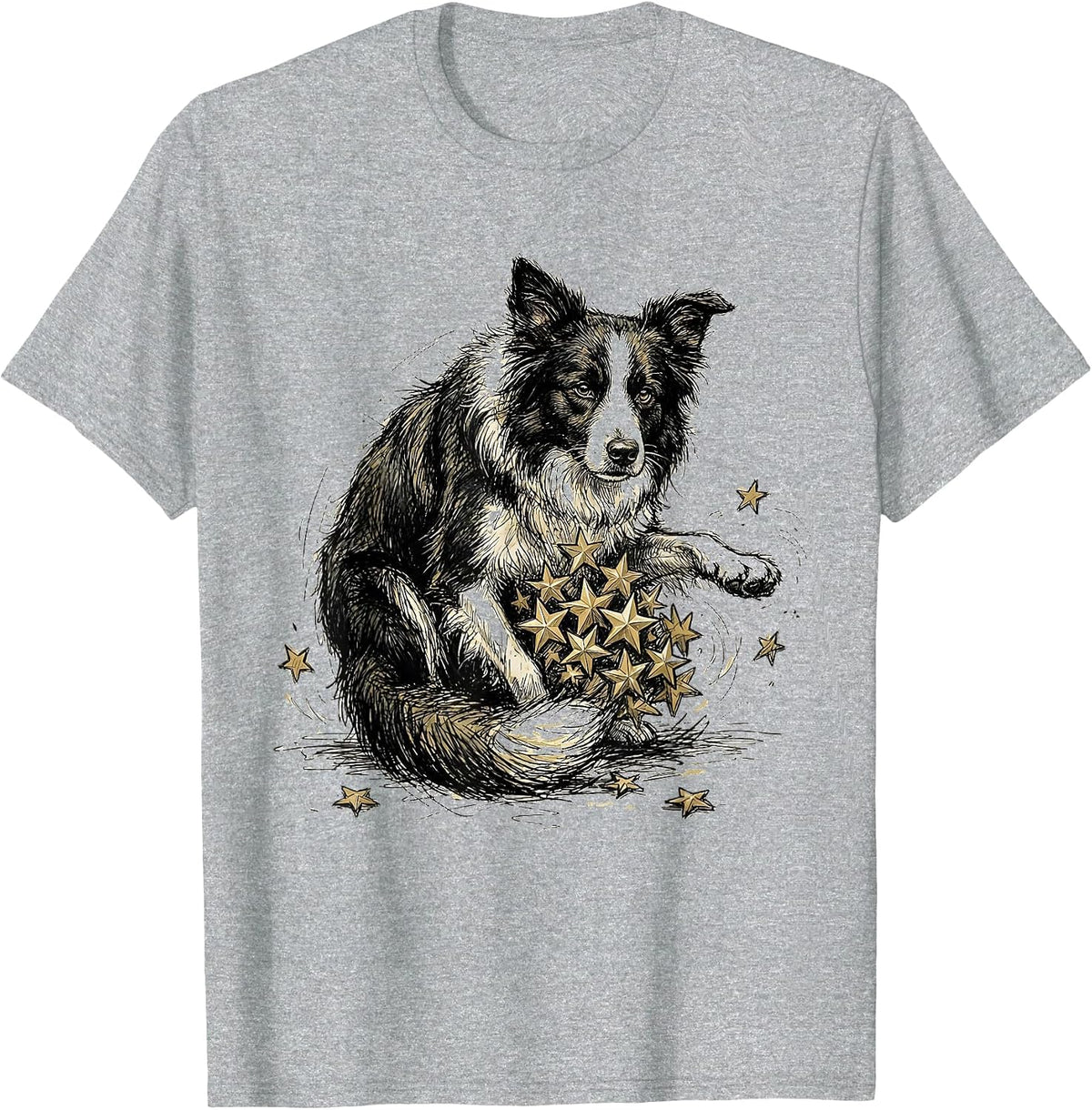 Men's Border Collie Herding Stars Celestial Dog Art T-Shirt - Heather Grey