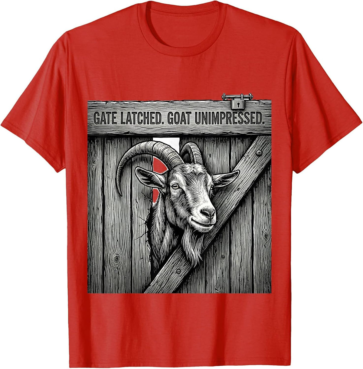 Men's Gate Latched Goat Unimpressed Funny Goat Lover Farmer Humor T-Shirt - Red