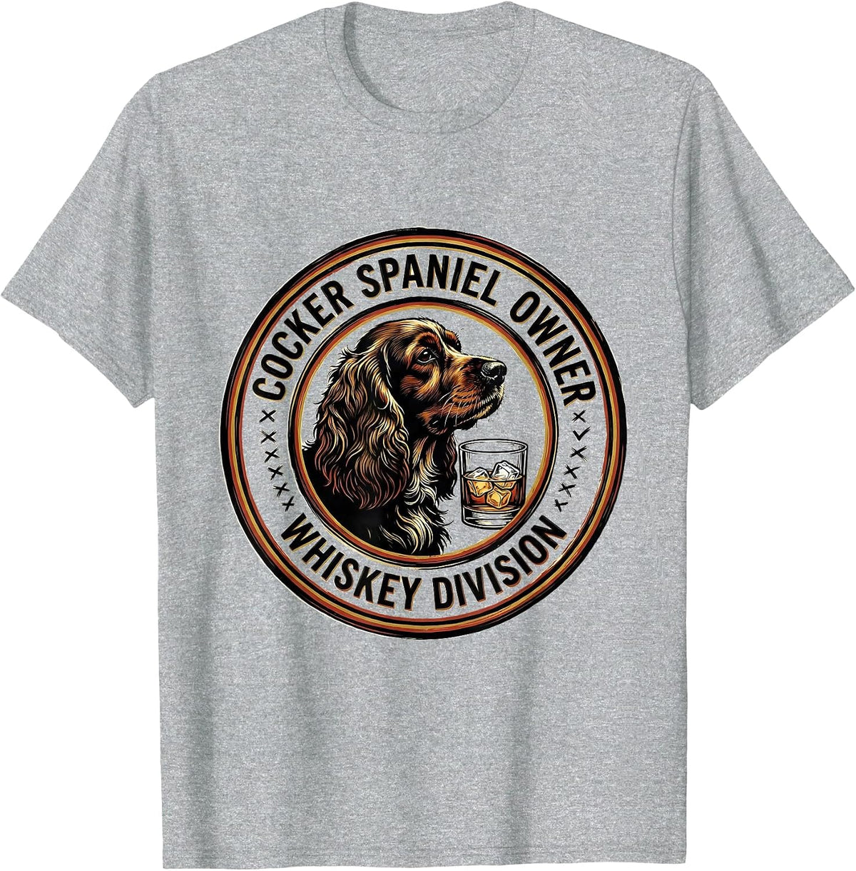 Men's Cocker Spaniel Owner Whiskey Division Funny Dog Lover Gift T-Shirt - Heather Grey