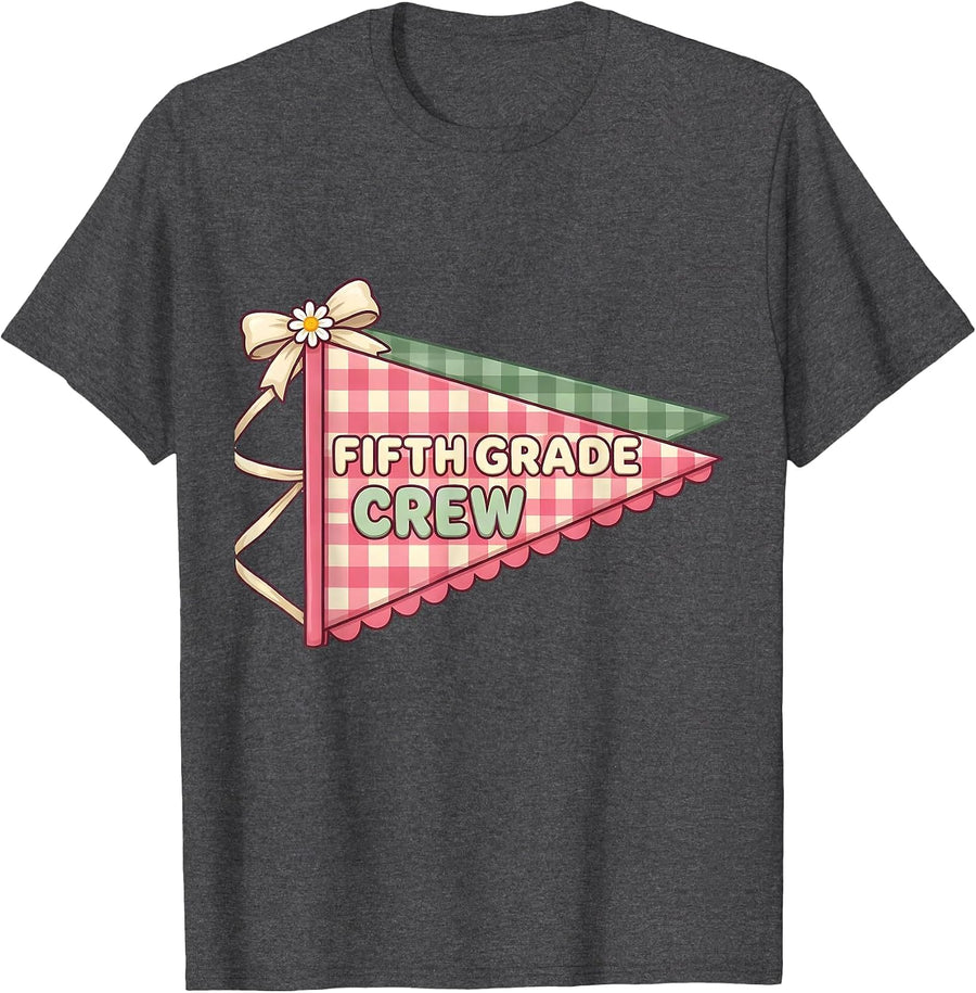 Men's Fifth Grade Crew Cute Preppy Back To School Girl Teacher T-Shirt - Dark Heather Grey