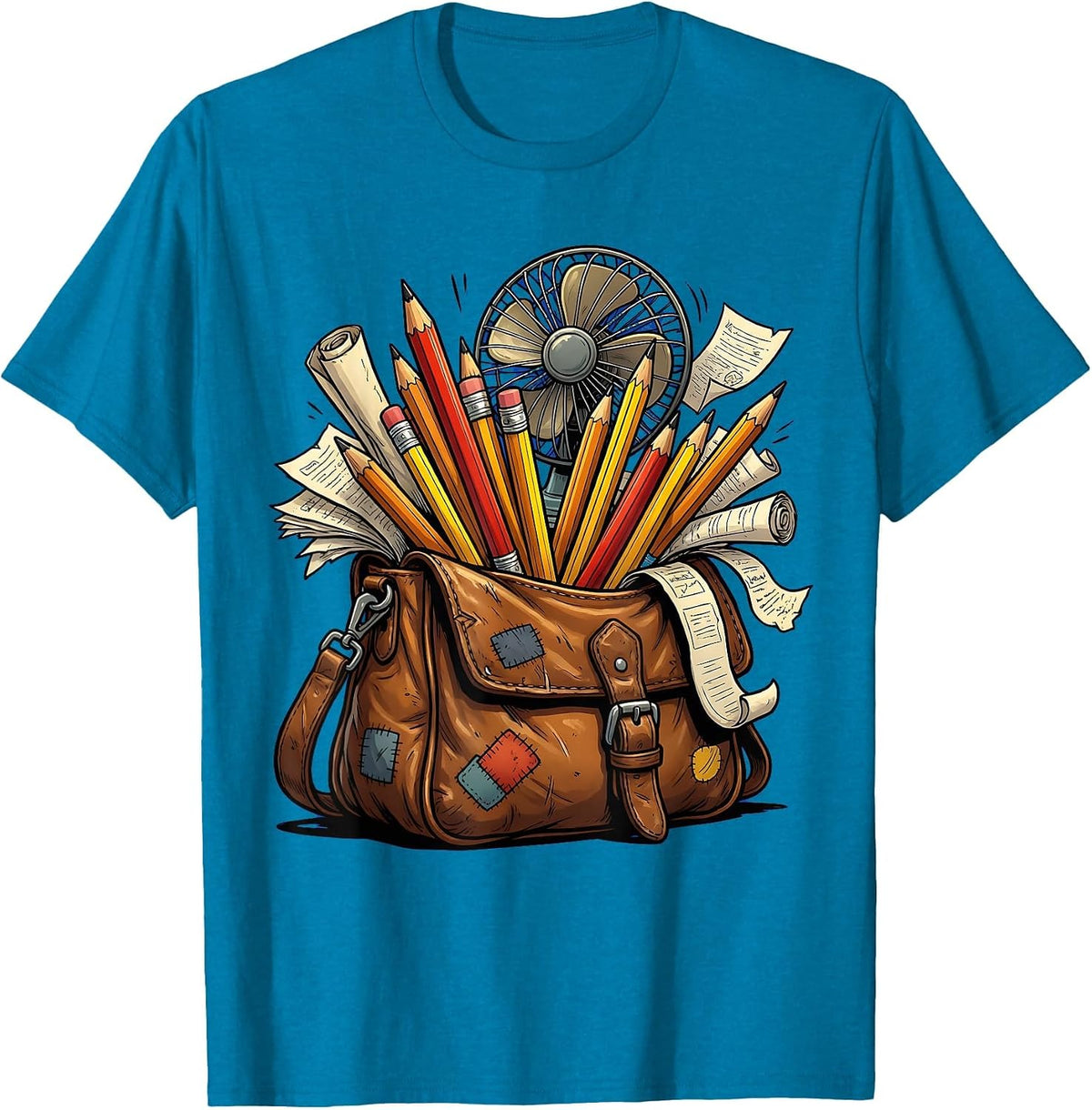 Spanish Teacher Satchel Overflowing With Supplies T-Shirt - Sapphire Blue