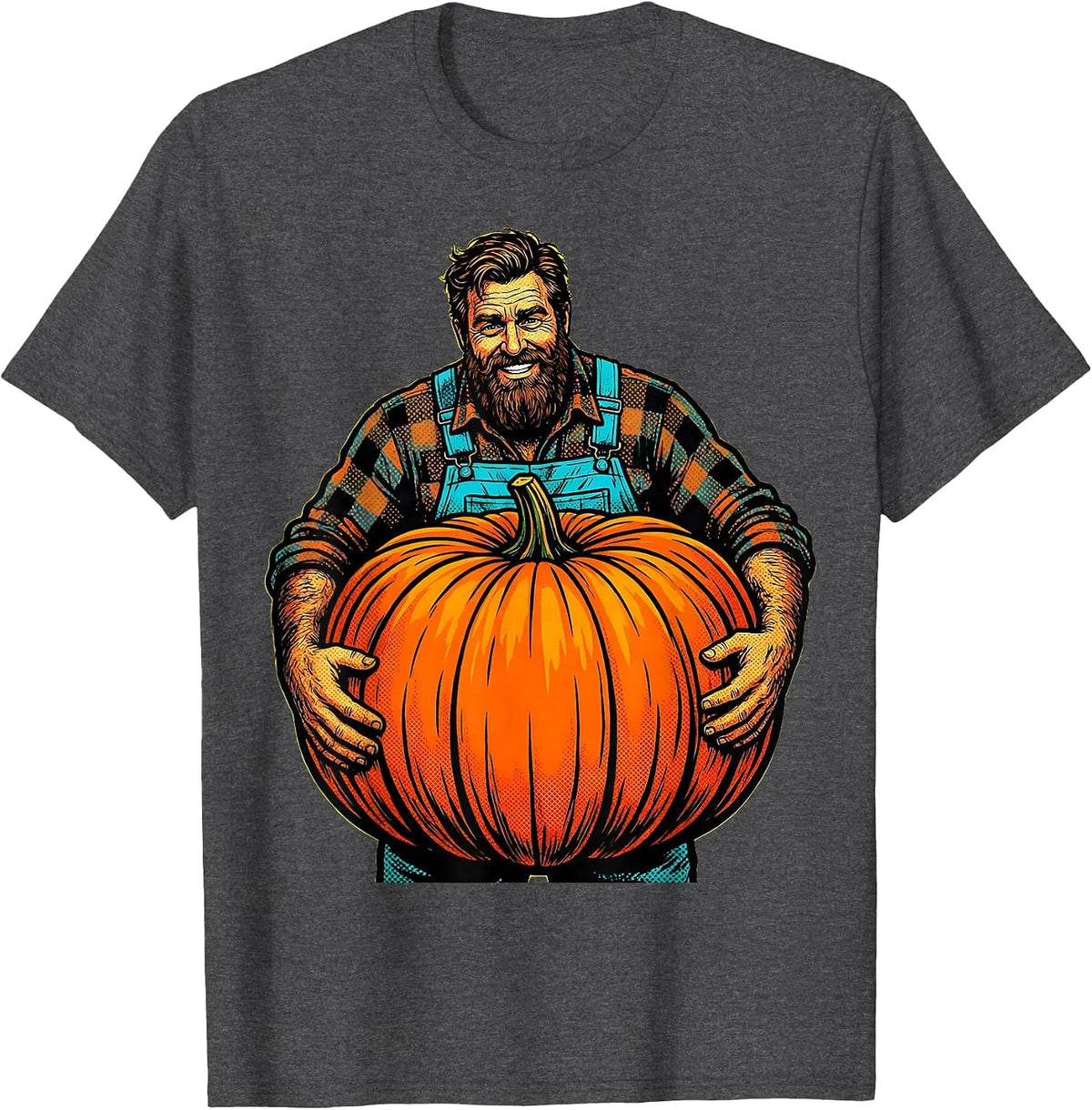 Bearded Farmer Cradling Pumpkin Harvest Tee T-Shirt - Dark Heather Grey