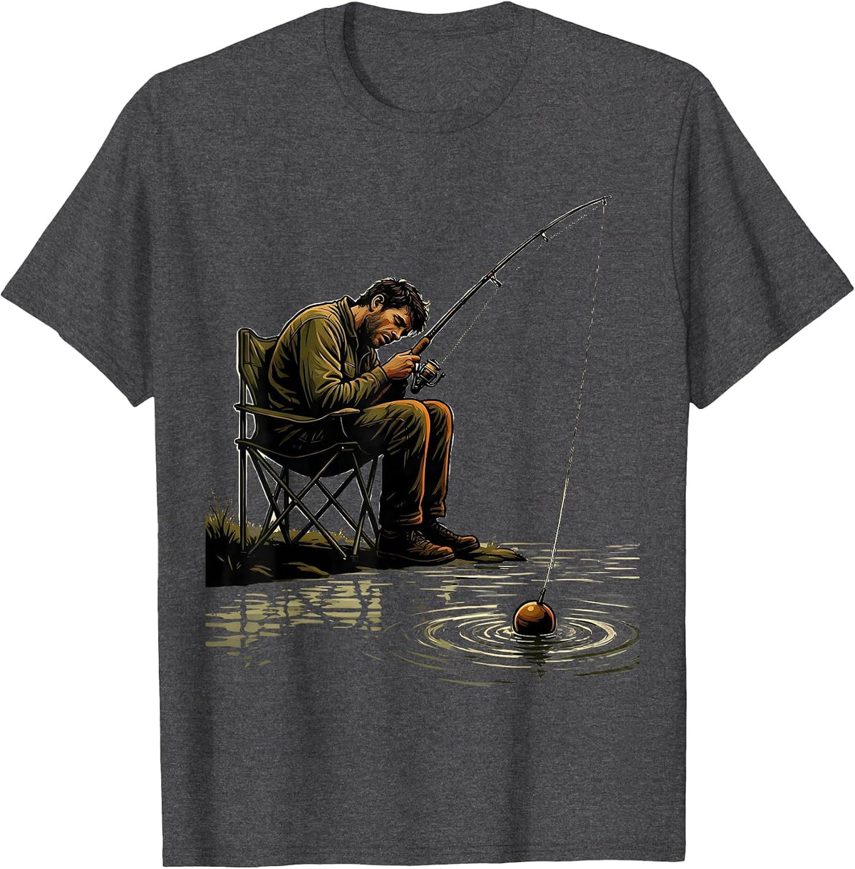 Men's Sleeping Angler Fishing Humor Funny Fisherman Gift T-Shirt - Dark Heather Grey