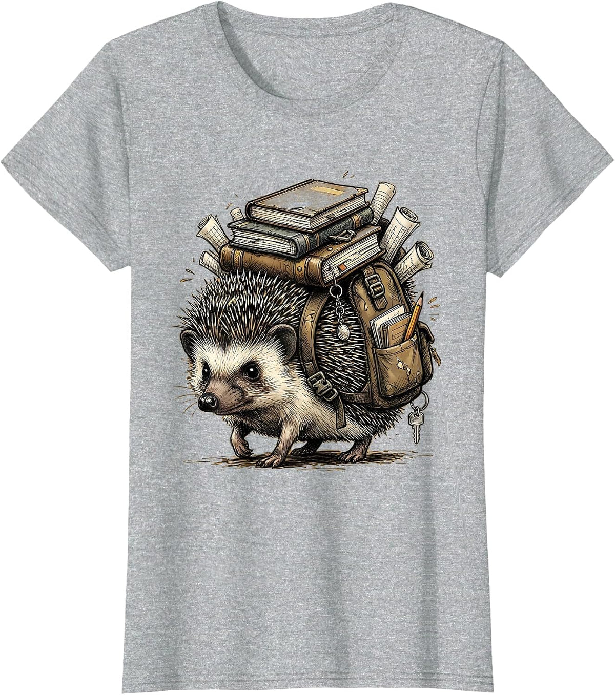 Women's Cute Hedgehog Teacher Bookworm Graphic T-Shirt - Heather Grey