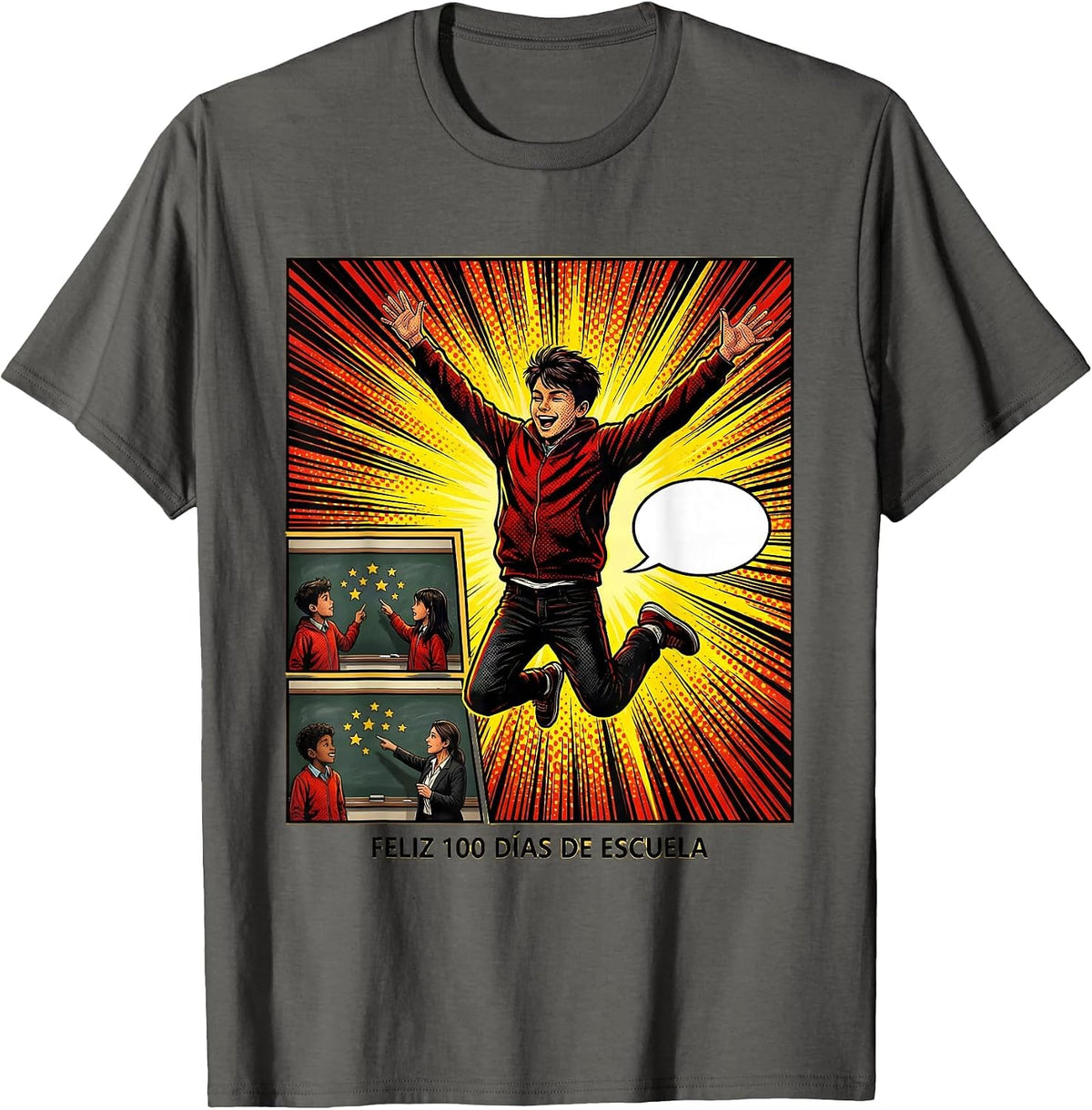 Men's Feliz 100 Días de Escuela Comic Book Spanish Teacher 100th T-Shirt - Asphalt Grey