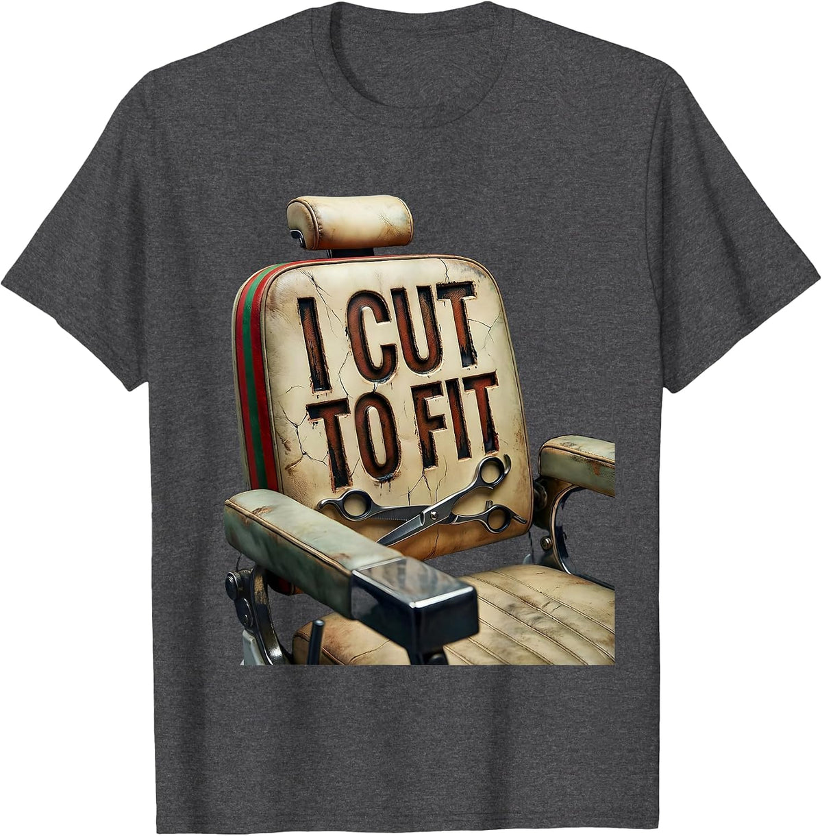 Men's I Cut To Fit Distressed Funny Barber Hairdresser Christmas T-Shirt - Dark Heather Grey