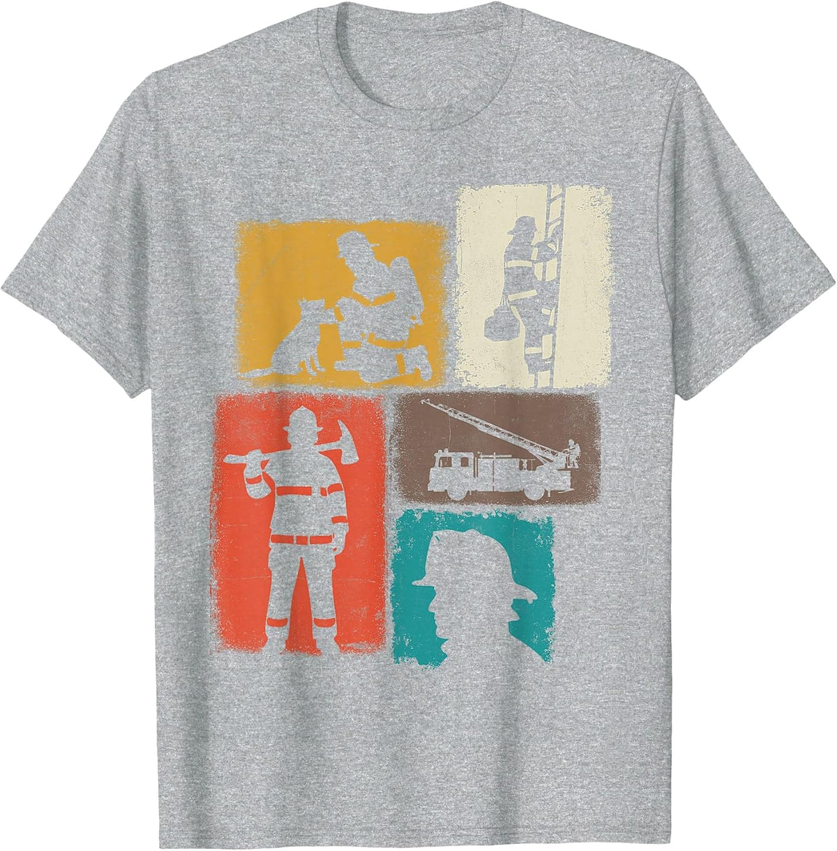 Firefighter Vintage Collage Fireman Men Hero T-Shirt - Heather Grey