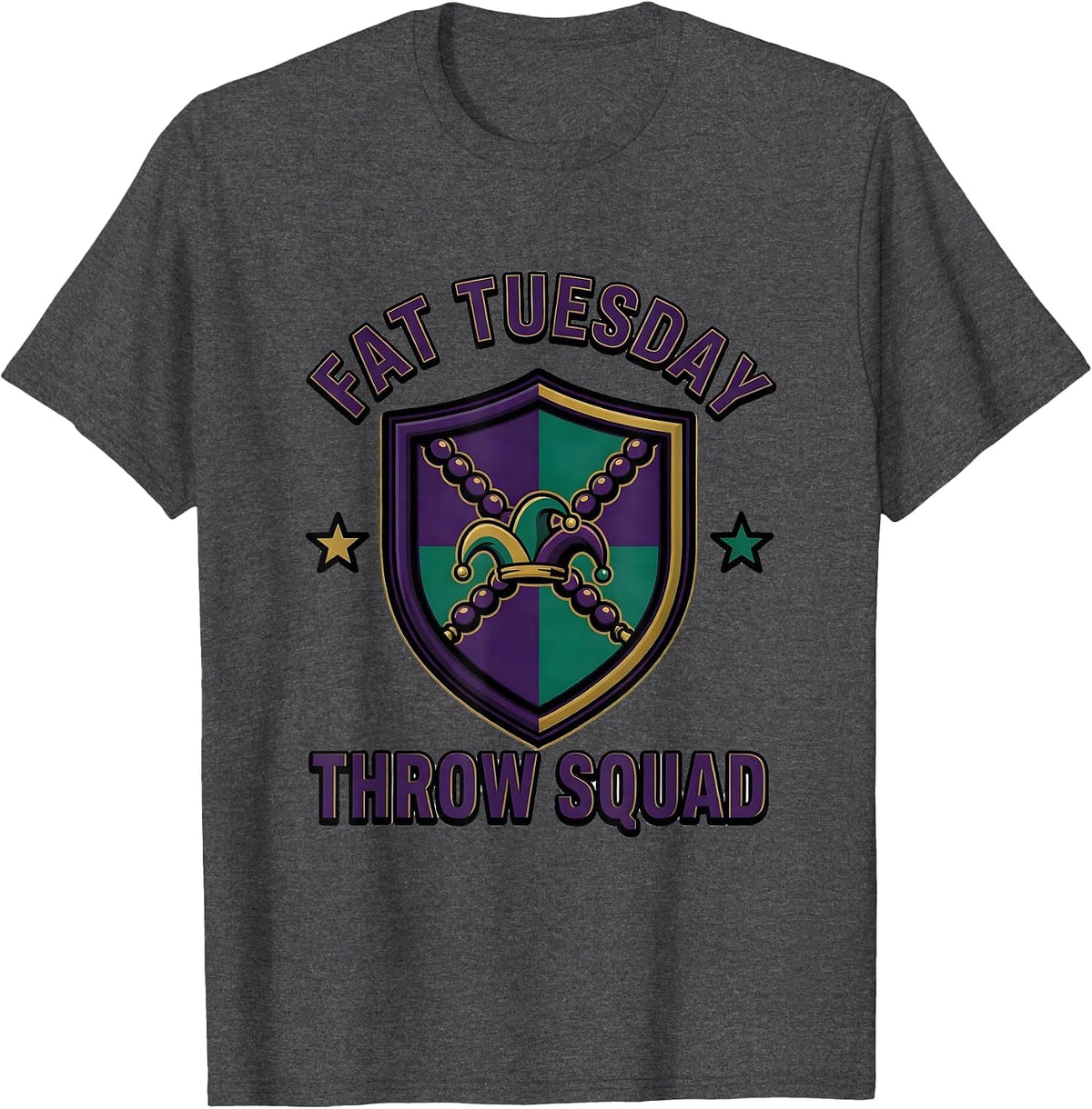 Men's Fat Tuesday Throw Squad Funny Mardi Gras Carnival Party T-Shirt - Dark Heather Grey