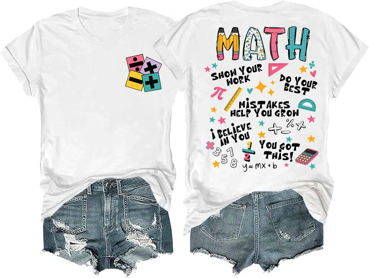 Math Teacher Shirt Funny Math Tshirts for Teachers for Women Men - White
