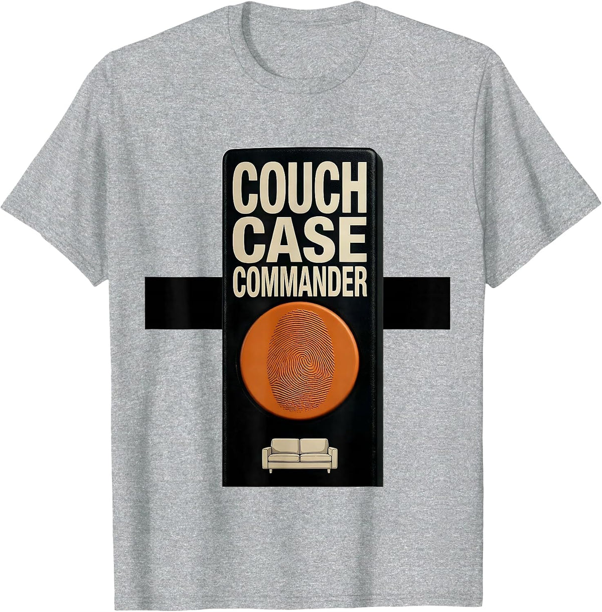 Men's Couch Case Commander Brutalist True Crime Fan Humor T-Shirt - Heather Grey
