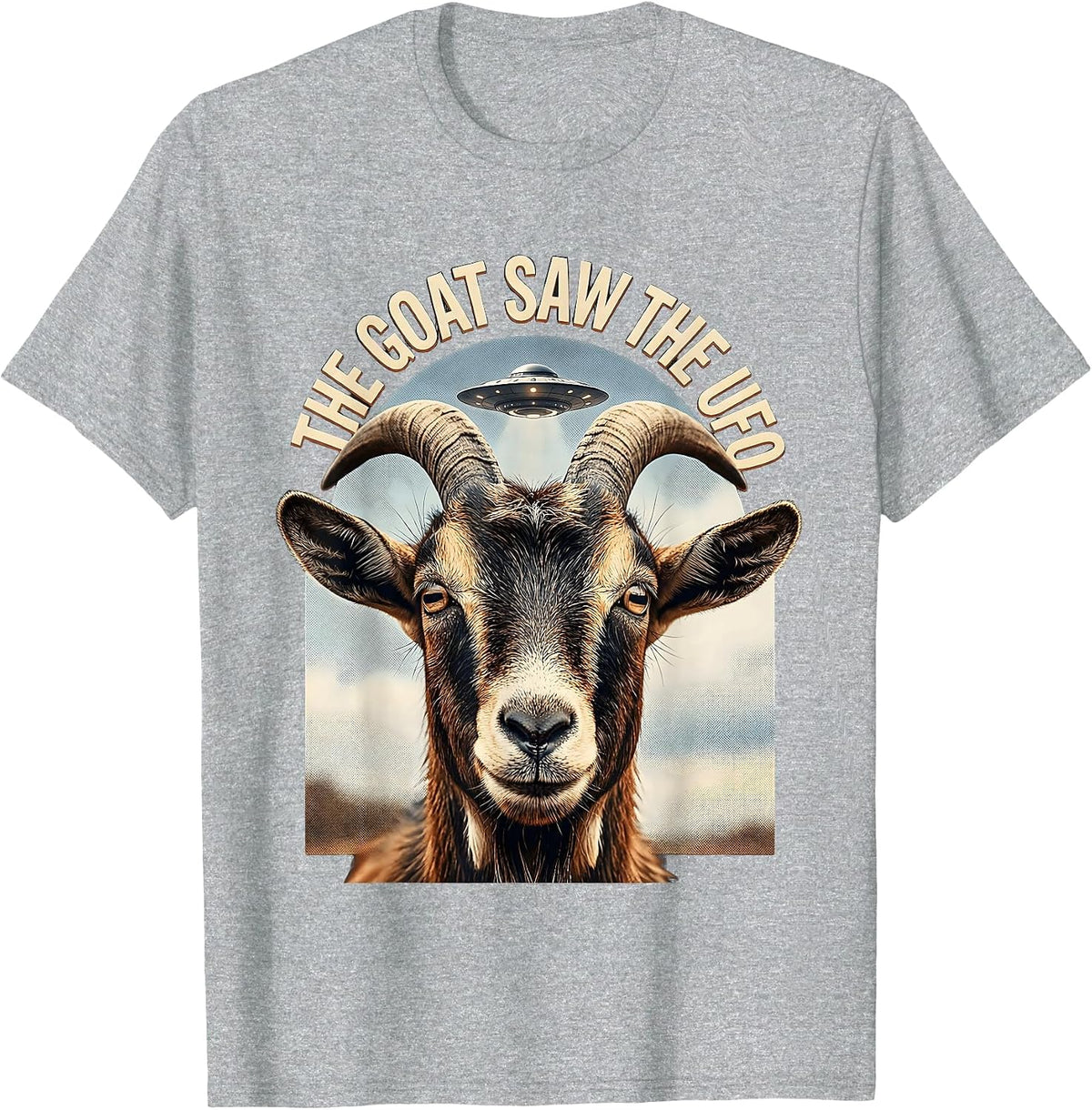 Men's The Goat Saw The UFO Funny Goat Lover Alien Humor Novelty T-Shirt - Heather Grey