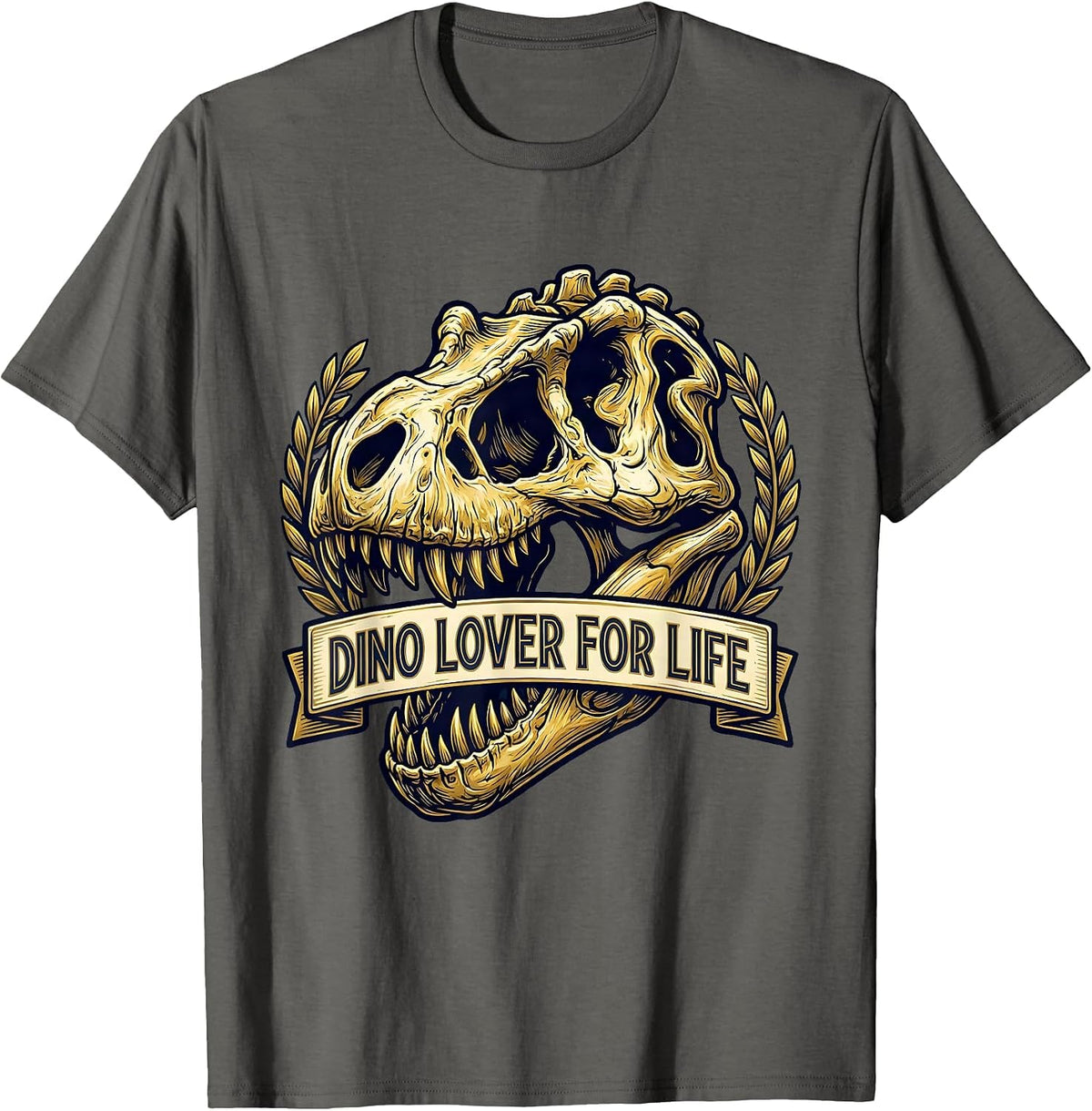 Dino Lover For Life Dinosaur Graphic Design T-Shirt - Asphalt Grey