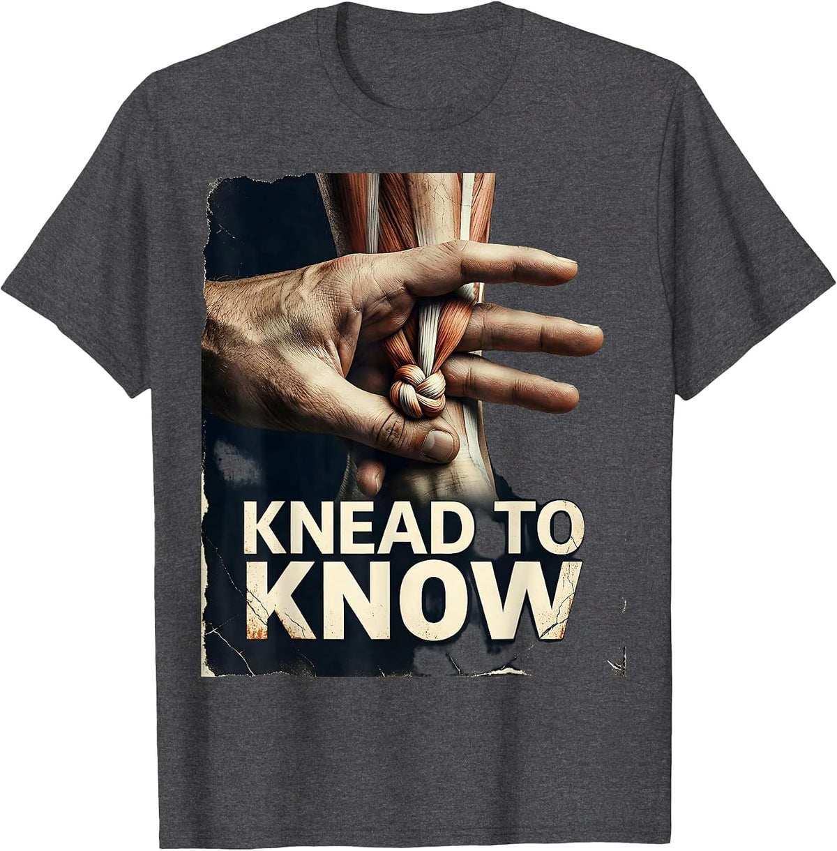 Men's Knead To Know Distressed Massage Therapist Occupational T-Shirt - Dark Heather Grey