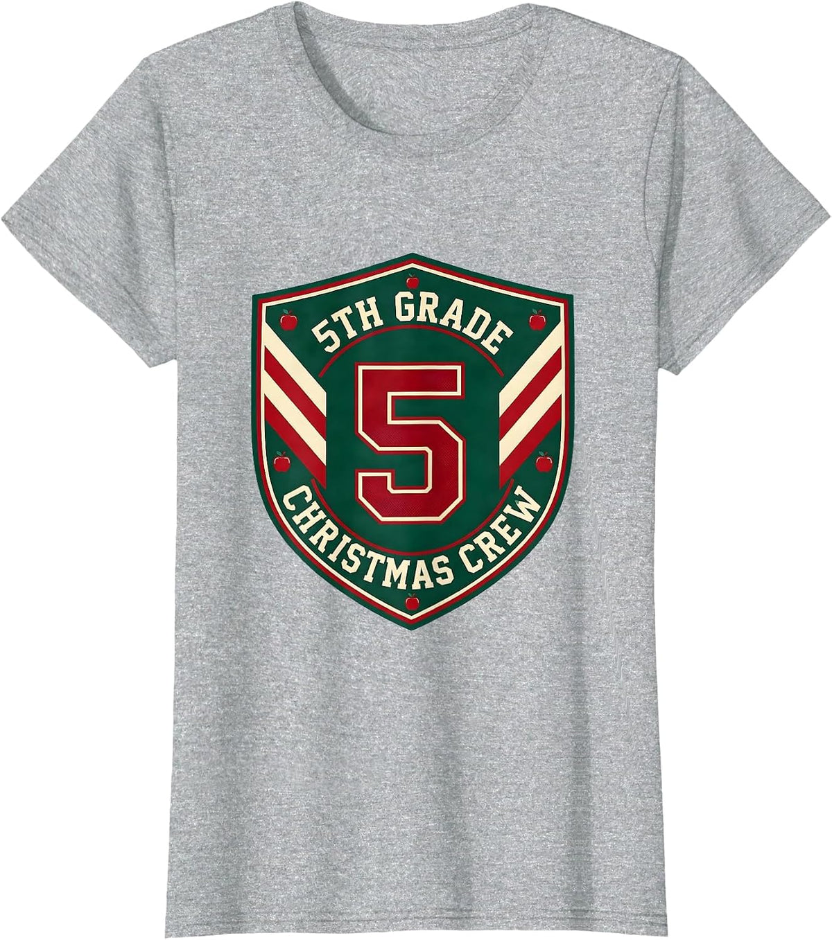 Women's 5th Grade Christmas Crew Sports Teacher Humor Holiday T-Shirt - Heather Grey