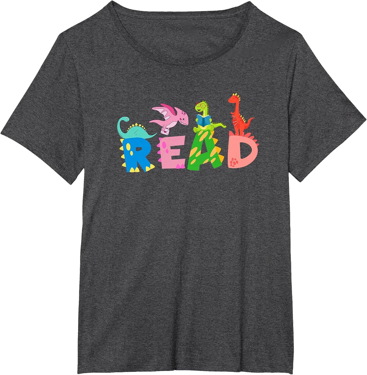 Funny Reading Dinosaur T rex Dino Book Lover T-Shirt - Dark Heather Grey