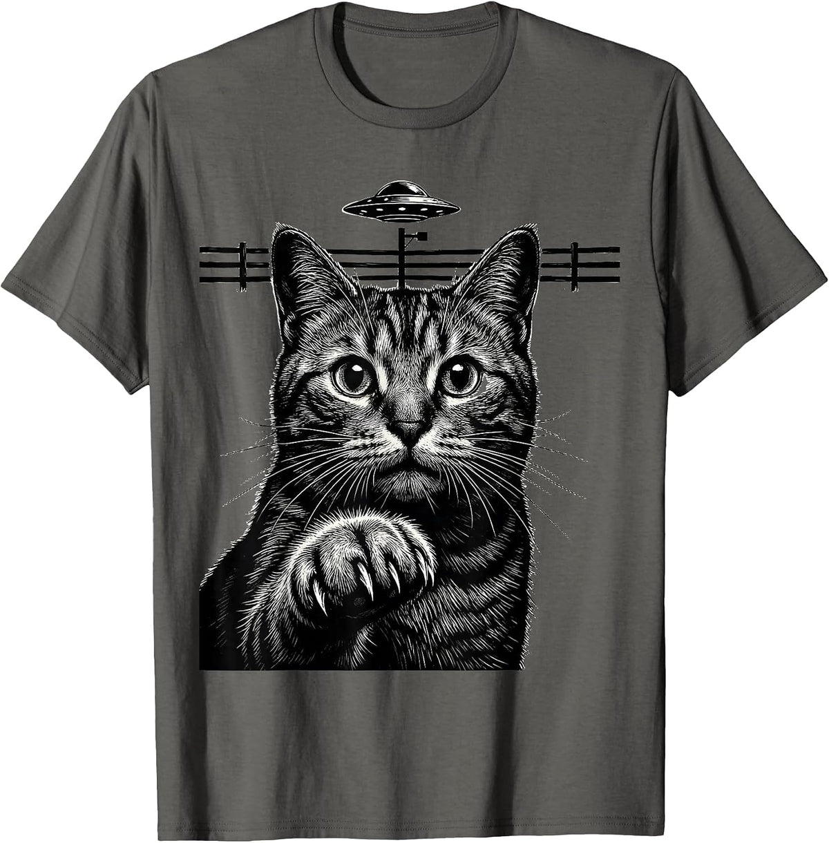 Men's Bengal Cat UFO Alien Selfie Funny Cat Gifts T-Shirt - Asphalt Grey