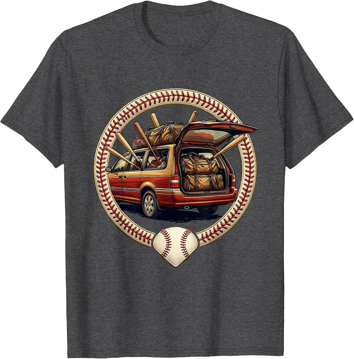 Baseball Mom Minivan Graphic Tee T-Shirt - Dark Heather Grey