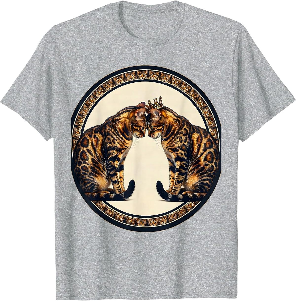 Men's Bengal Cat Lover Grooming Duo Illustration T-Shirt - Heather Grey