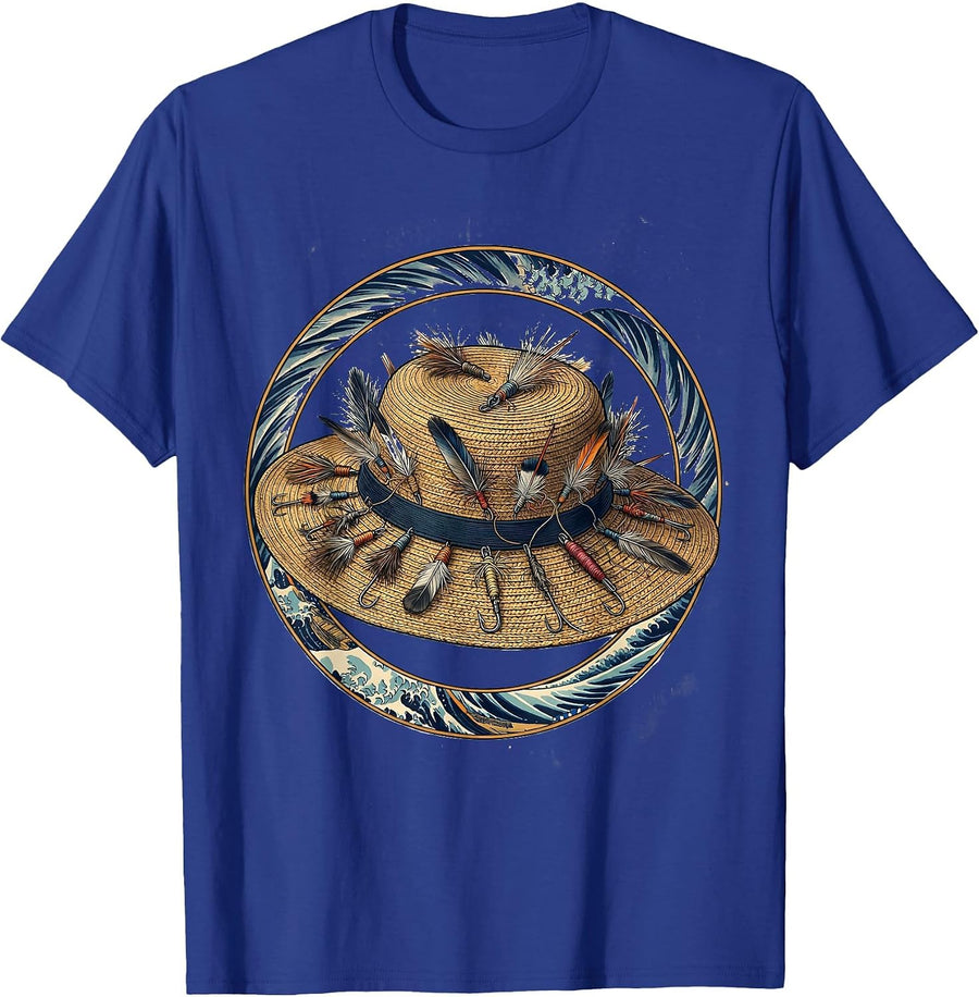 Fly Fishing Hat Lures Illustration T-Shirt - Royal Blue