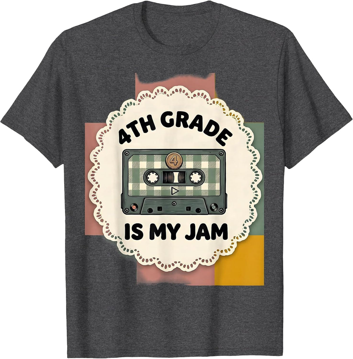 4th Grade Is My Jam Gingham Cute Teacher Student Back To T-Shirt - Dark Heather Grey