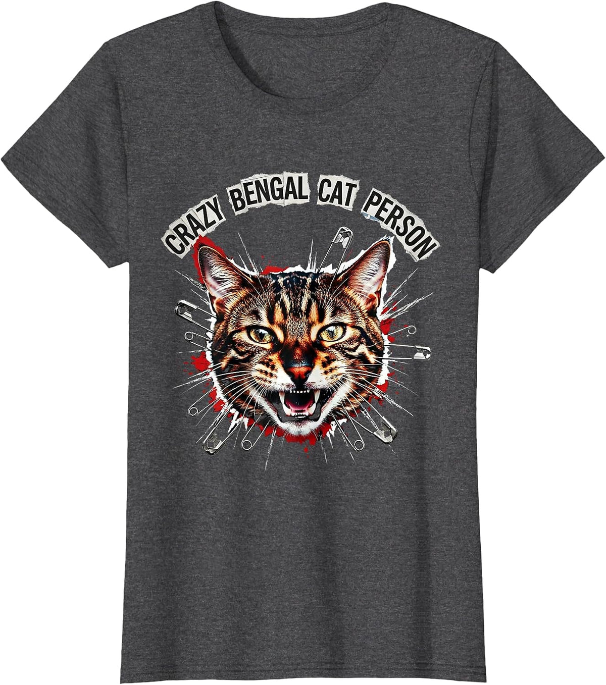 Women's Crazy Bengal Cat Person Cat Lover Design T-Shirt - Dark Heather Grey