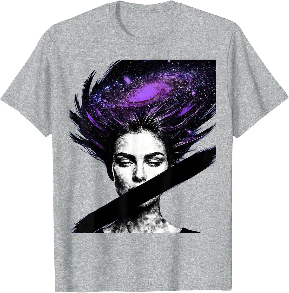 Men's Galaxy Hair Woman Celestial Universe Art T-Shirt - Heather Grey