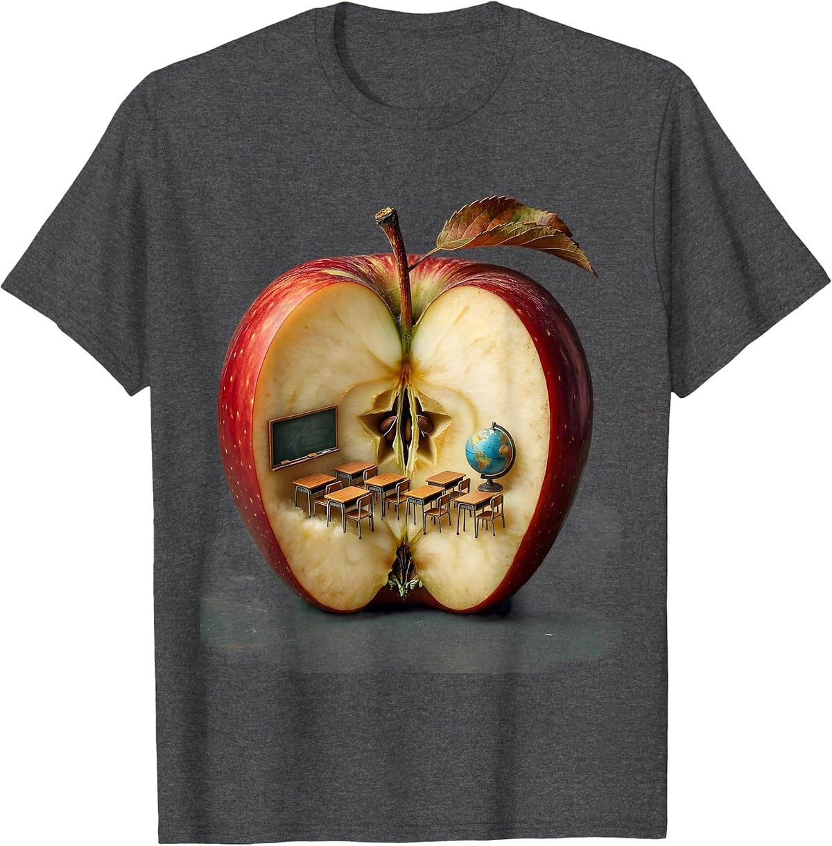 Elementary Teacher Apple Classroom Illustration T-Shirt - Dark Heather Grey