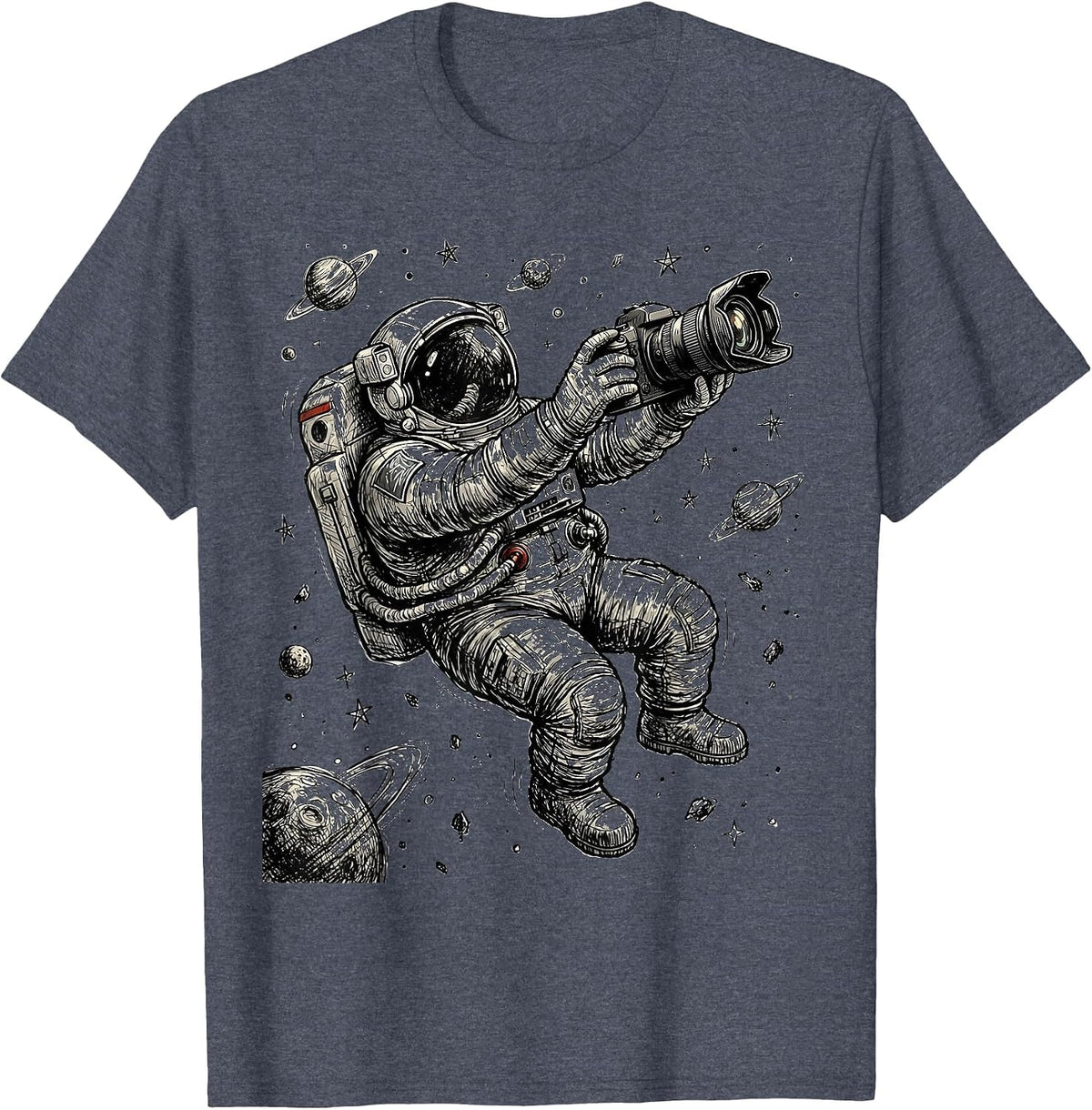 Astronaut Selfie in Space Graphic Tee T-Shirt - Heather Blue