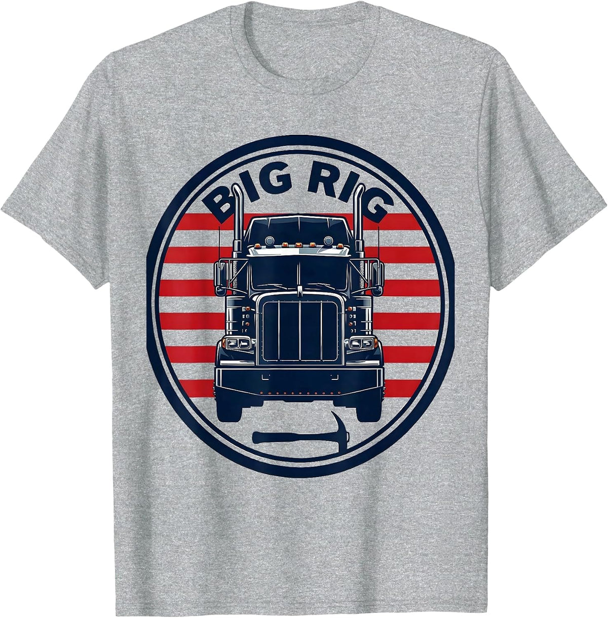 Men's BIG RIG Patriotic Semi Truck Driver American Flag Pride T-Shirt - Heather Grey