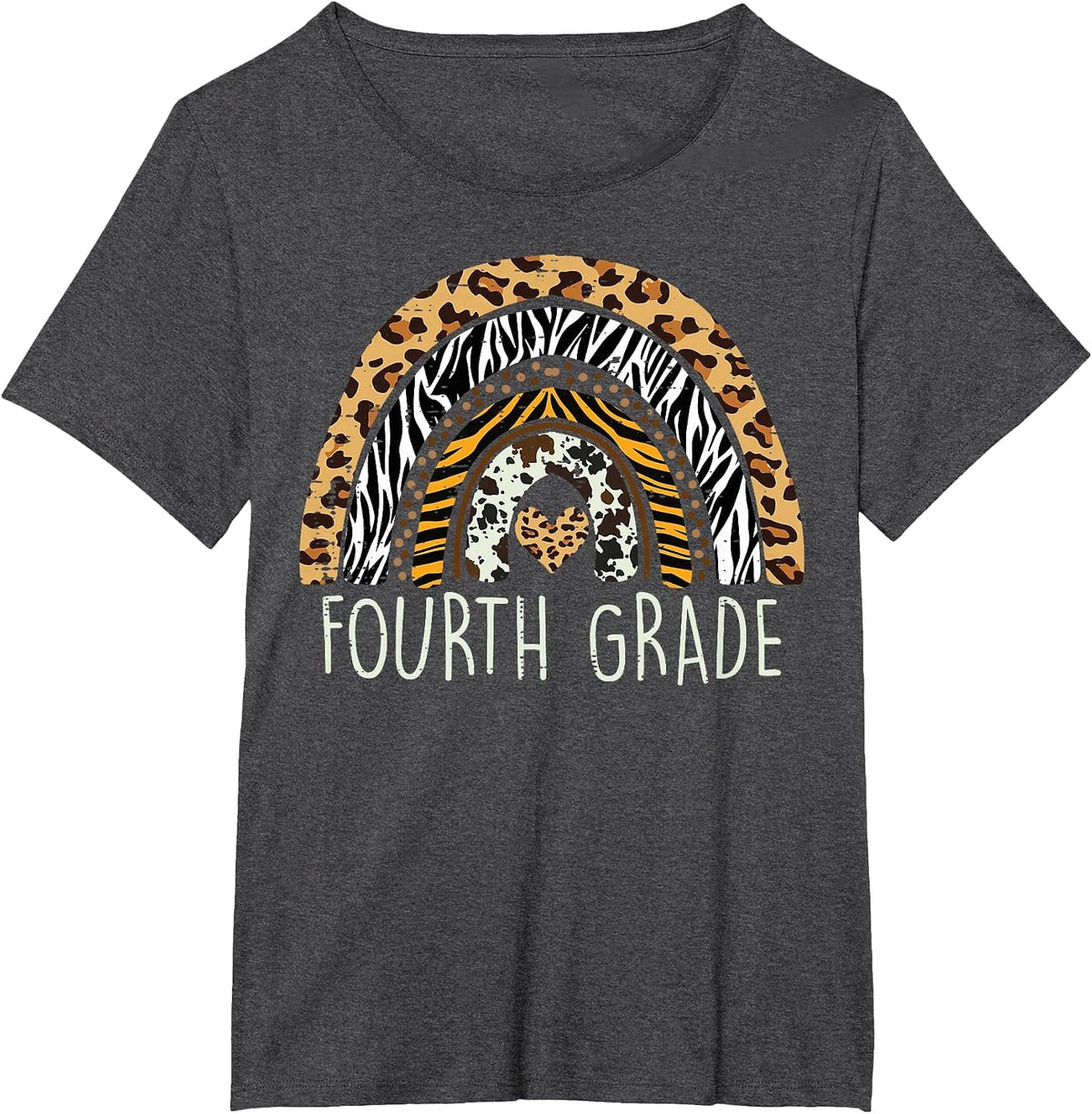 Animal Pattern Rainbow 4th Fourth Grade First Day of School T-Shirt - Dark Heather Grey