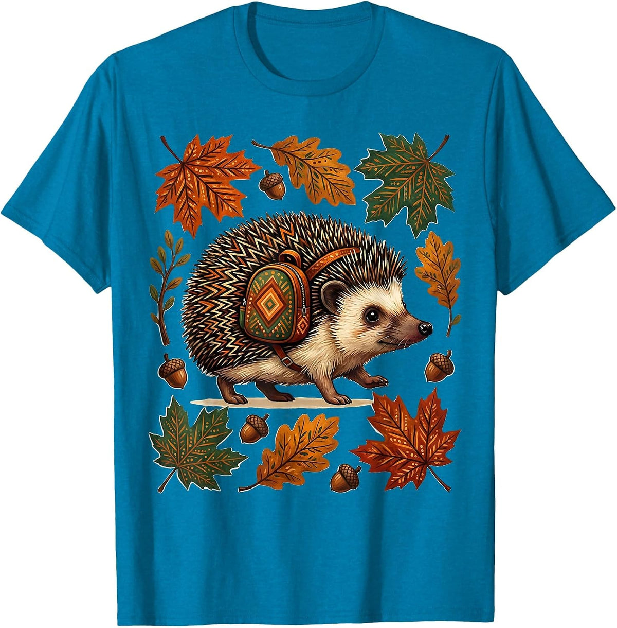 Fall Teacher Hedgehog Backpack Autumn Leaves T-Shirt - Sapphire Blue