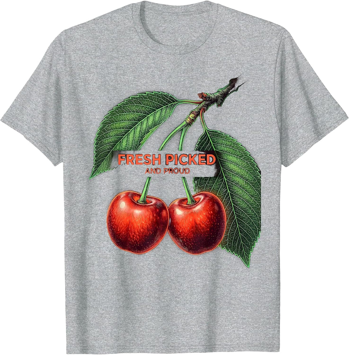 Men's Fresh Picked and Proud Cherry Graphic Design T-Shirt - Heather Grey
