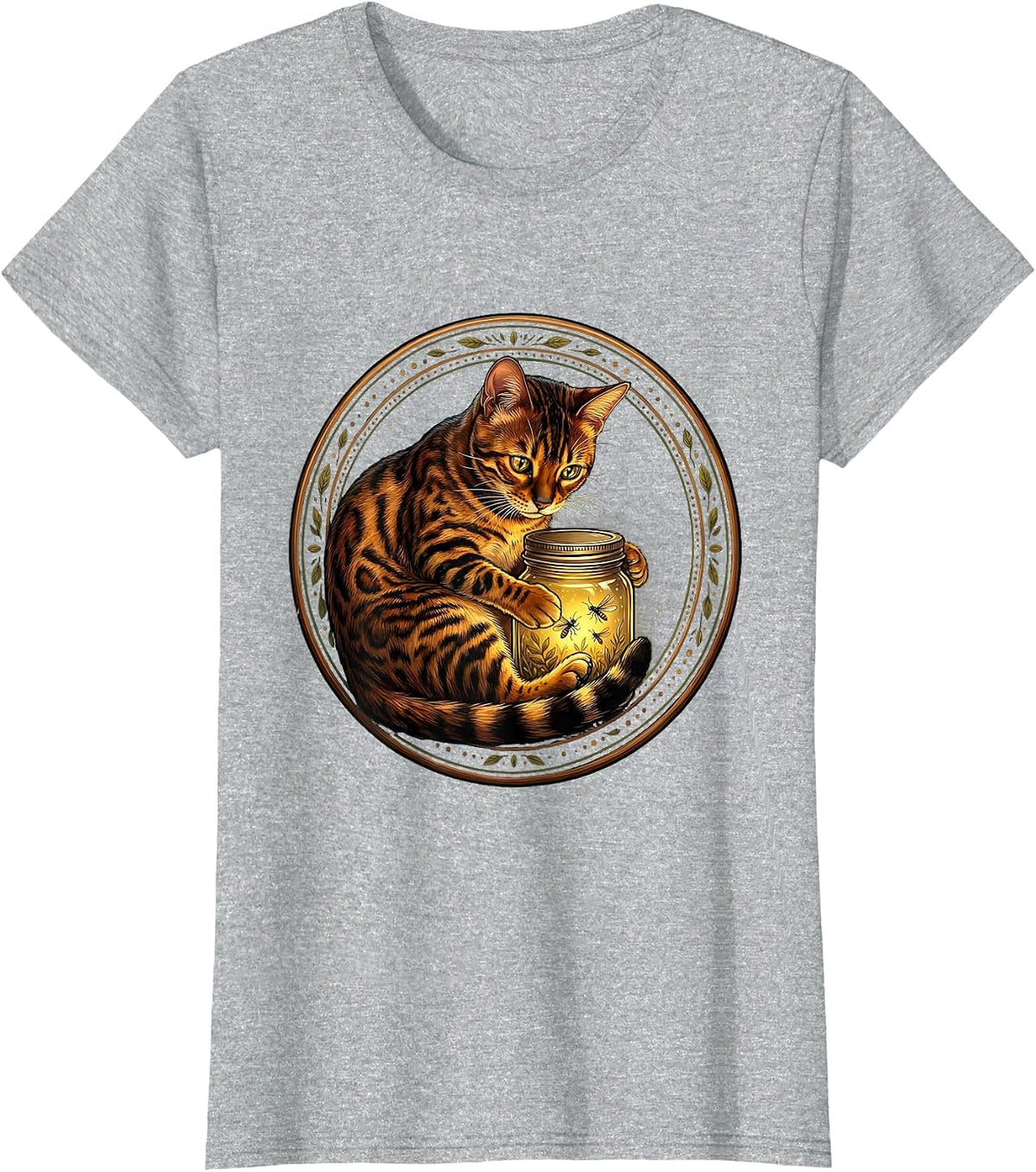 Bengal Cat Firefly Jar Wholesome Glow Design T-Shirt - Heather Grey