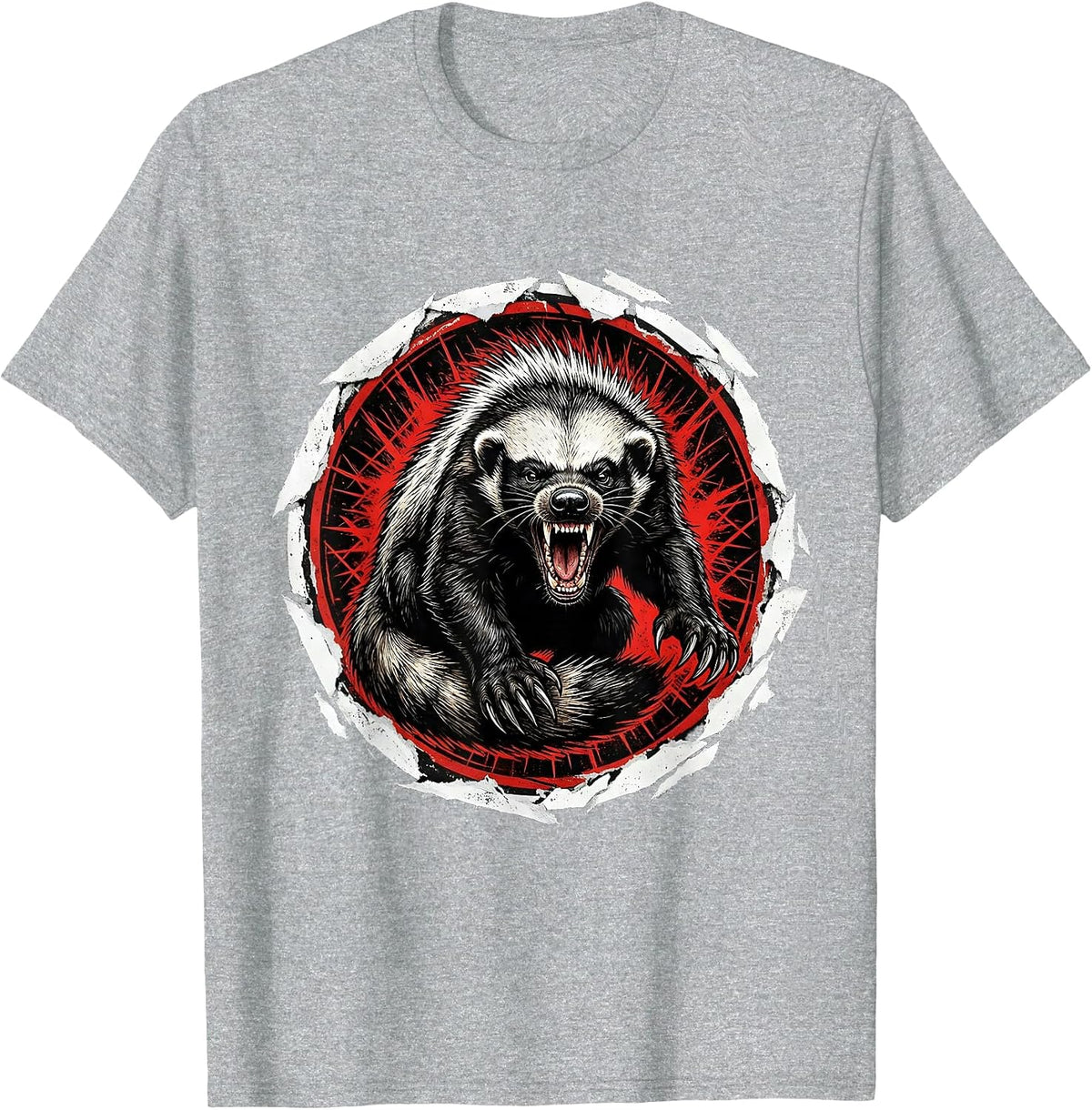 Men's Angry Honey Badger Growling Wildlife Graphic T-Shirt - Heather Grey