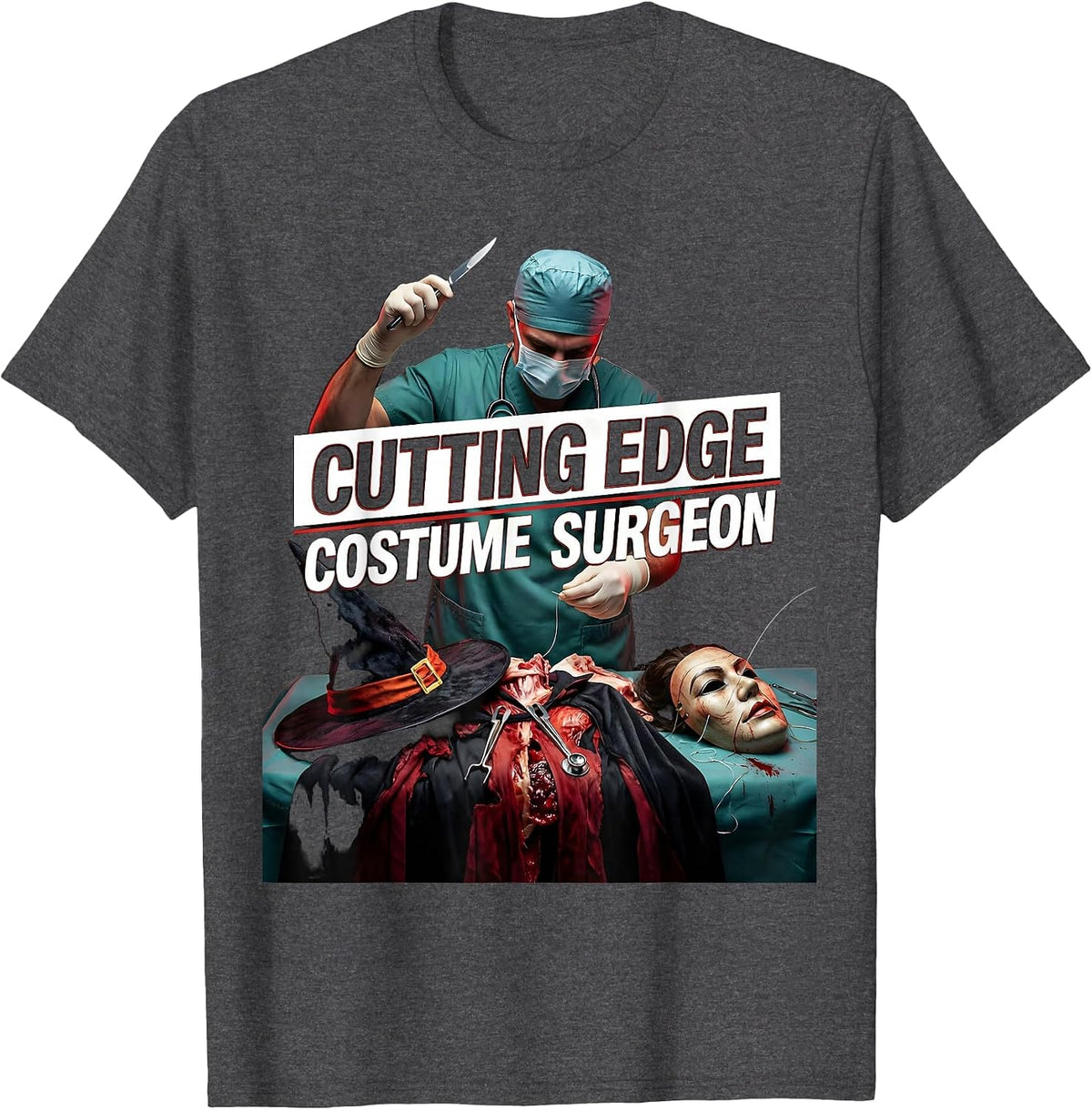 Men's Cutting Edge Costume Surgeon Halloween Design T-Shirt - Dark Heather Grey
